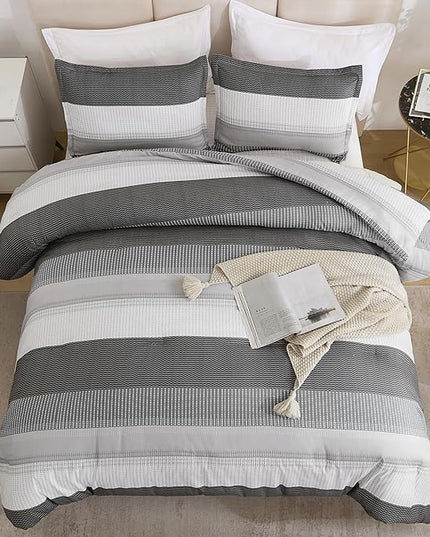 Litanika Dark Grey Bed Comforter Set Twin/Twin XL Size, 2 Pieces Lightweight Striped Bedding Comforter Set, Soft All Season Down Alternative Comforter (1 Comforter, 1 Pillowcase) - LeafyLoom