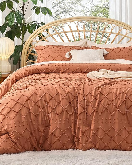 Bedsure California King Comforter Set - Pumpkin Comforter, Boho Tufted Shabby Chic Bedding Comforter Set, 3 Pieces Farmhouse Bed Set for All Seasons, Fluffy Soft Bedding Set with 2 Pillow Shams - LeafyLoom