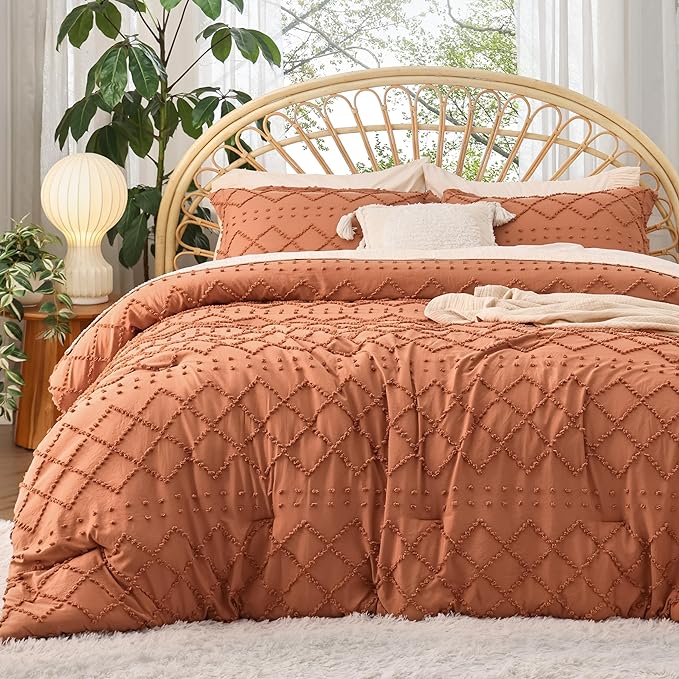 Bedsure Twin/Twin XL Comforter Set - Pumpkin Boho Twin Extra Long Comforter Set for College, Shabby Chic Dorm Bedding Set, 2 Pieces Modern Farmhouse Bed Set, includes 1 Pillow Sham - LeafyLoom