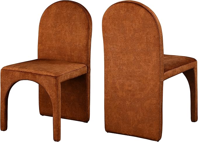 Meridian Furniture Summer Collection Modern | Contemporary Velvet Upholstered Dining Side Chair with Steel Frame, Set of 2, Cognac - LeafyLoom