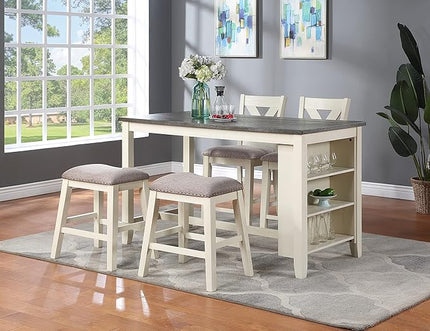 NicBex 60Inch Rectangular Dining Table,Counter Height Kitchen Table with Solid Wood Tabletop and Storage Shelves for 4 to 6,Dining Room Table for Kitchen,Small Space,Dining Living Room,Off White - LeafyLoom