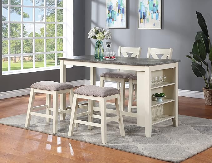 NicBex 60Inch Rectangular Dining Table,Counter Height Kitchen Table with Solid Wood Tabletop and Storage Shelves for 4 to 6,Dining Room Table for Kitchen,Small Space,Dining Living Room,Off White - LeafyLoom