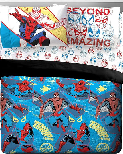 Marvel Spiderman Beyond Amazing 7 Piece Queen Size Bed Set - Includes Comforter & Sheet Set Bedding - Super Soft Fade Resistant Microfiber (Official Product) - LeafyLoom