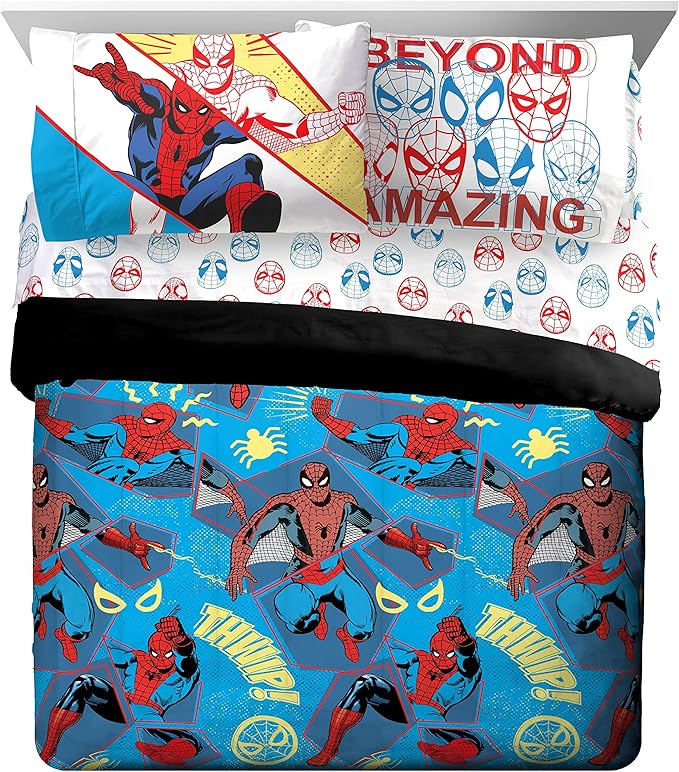 Marvel Spiderman Beyond Amazing 7 Piece Queen Size Bed Set - Includes Comforter & Sheet Set Bedding - Super Soft Fade Resistant Microfiber (Official Product) - LeafyLoom