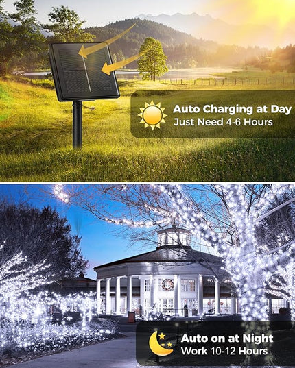 Solar String Lights Outdoor, 2 Pack Total 144FT 400 LED Solar Powered String Lights with 8 Lighting Modes, Waterproof Solar Patio Lights, Solar String Lights for Outside Tree Balcony, Pure White Minetom