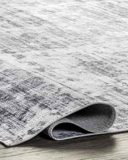 nuLOOM Alva Faded Abstract Machine Washable Ultra Thin Runner Rug, 2' 6" x 8', Light Grey - LeafyLoom