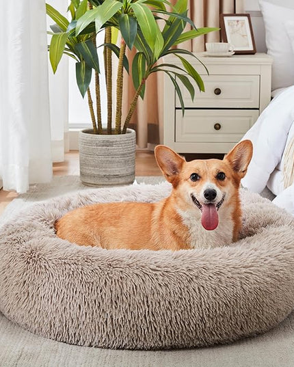 WESTERN HOME WH Calming Dog & Cat Bed, Anti-Anxiety Donut Cuddler Warming Cozy Soft Round Bed, Fluffy Faux Fur Plush Cushion Bed for Small Medium Dogs and Cats (20"/24"/27"/30") WESTERNHOME