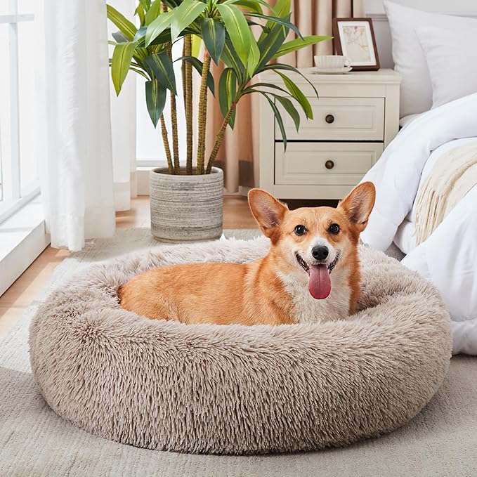 WESTERN HOME WH Calming Dog & Cat Bed, Anti-Anxiety Donut Cuddler Warming Cozy Soft Round Bed, Fluffy Faux Fur Plush Cushion Bed for Small Medium Dogs and Cats (20"/24"/27"/30") WESTERNHOME