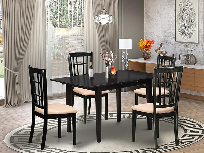 East West Furniture NONI5-BLK-C 5 Piece Dining Table Set for 4 Includes a Rectangle Kitchen Table with Butterfly Leaf and 4 Linen Fabric Upholstered Chairs, 32x54 Inch, Black - LeafyLoom