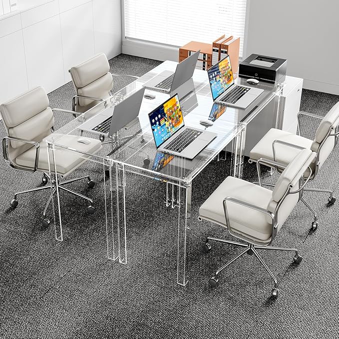 HMYHUM Small Acrylic Desk for Small Spaces, 31.5" L x 19.7" W x 29.5" H, Clear Desk for Home Office for Laptop, Study, Writing, Vanity Table with Rectangular Legs, Modern, Easy Assembly - LeafyLoom