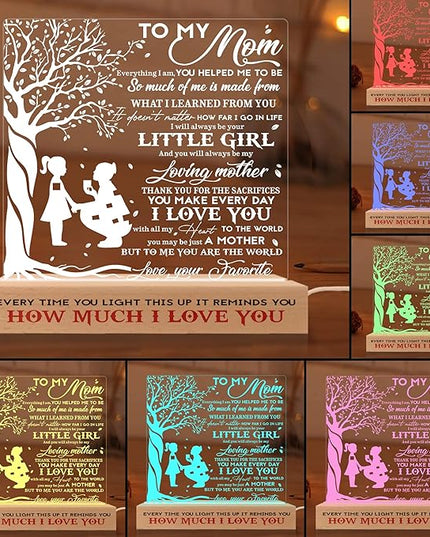 to my Mom 3D Illusion Lamp w/Wooden Base USB Powered, Mom Acrylic Night Light, Gift from Son Boy Kid, Bonus Mom Stepmom Gift, Lamp Present for Mom Mother, Gift for Birthday Mothers Day - LeafyLoom