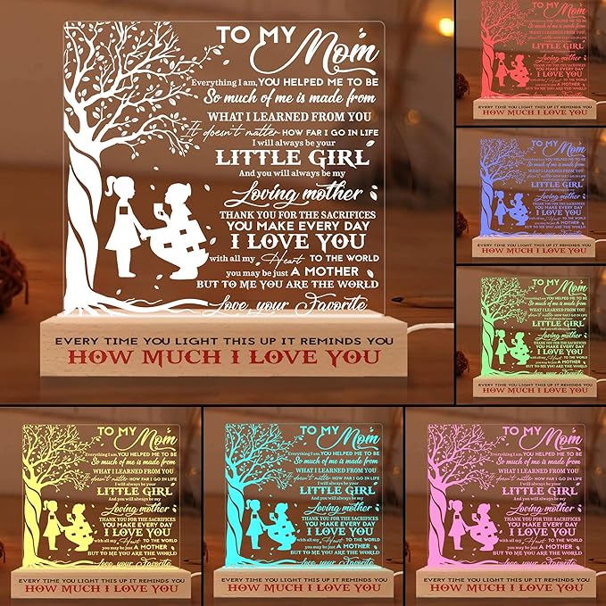 to my Mom 3D Illusion Lamp w/Wooden Base USB Powered, Mom Acrylic Night Light, Gift from Son Boy Kid, Bonus Mom Stepmom Gift, Lamp Present for Mom Mother, Gift for Birthday Mothers Day - LeafyLoom