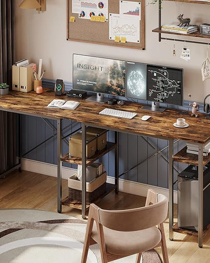 Bestier L Shaped Computer Desk, Reversible Corner Office Desk with Shelves, 75 Inch 2 Person Long Desk, Writing Study Table for Home Office Bedroom Small Space Apartment (Rustic Brown) - LeafyLoom