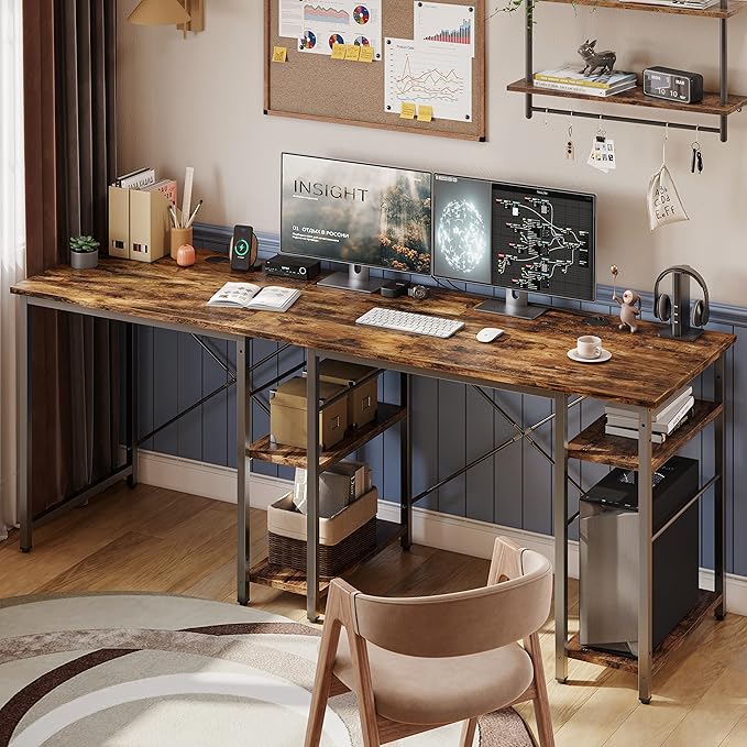 Bestier L Shaped Computer Desk, Reversible Corner Office Desk with Shelves, 75 Inch 2 Person Long Desk, Writing Study Table for Home Office Bedroom Small Space Apartment (Rustic Brown) - LeafyLoom