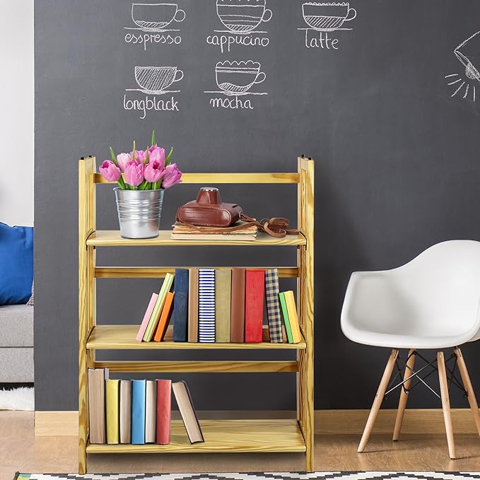 Casual Home 3-Shelf Folding Stackable Bookcase (27.5" Wide)-Natural - LeafyLoom