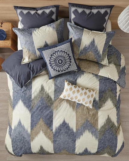 INK+IVY King Size Comforter Set, Cozy Cotton Comforter, All Season, Lightweight Comforter King Bed Set with 2 Matching Shams, Modern Cabin Lodge Ikat Chevron Design, Navy King/Cal King 3 Piece - LeafyLoom