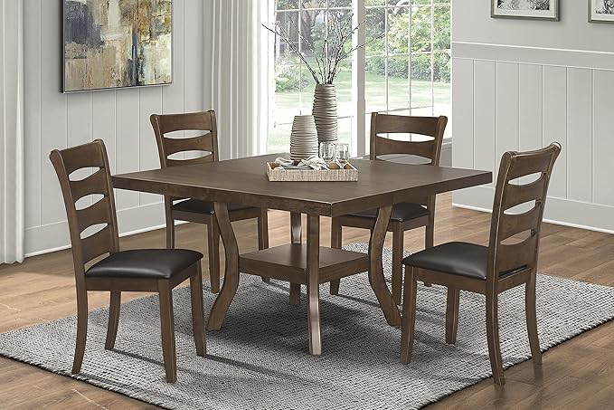 NicBex Dining Table Set for 4 Kitchen & Dining Room Tables Transitional Dining Room Furniture 5pc Dining Set Table with Self-Storing Leaf and 4X Side Chairs, Wooden, Brown - LeafyLoom
