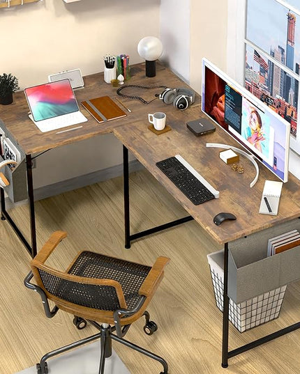 YSSOA Computer Desk Home Office Work Study Writing Modern Simple Table with Headphone Hooks, 40 Inch, Deep Brown - LeafyLoom