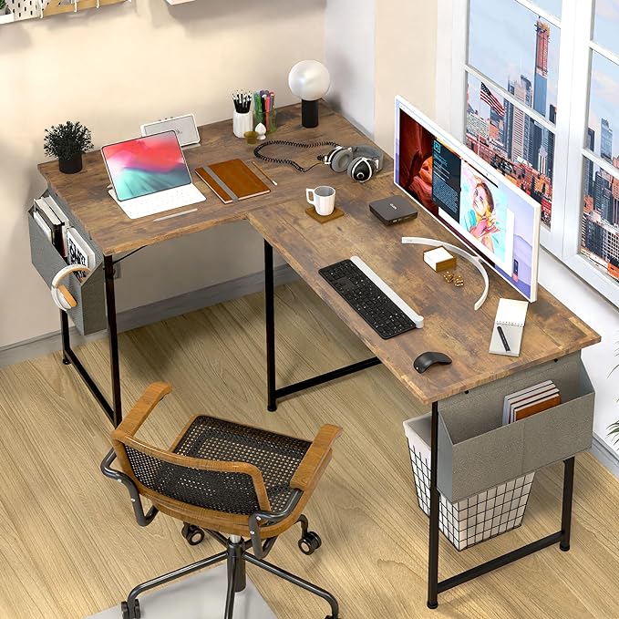 YSSOA Computer Desk Home Office Work Study Writing Modern Simple Table with Headphone Hooks, 40 Inch, Deep Brown - LeafyLoom