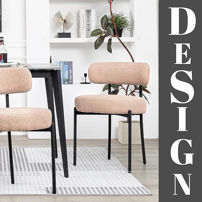 DYHOME Kitchen Chairs Mid-Century Modern Dining Chairs Set of 6, Kitchen Dining Room Chairs, Boucle Upholstered Wishbone Dining Chair, Camel Color - LeafyLoom