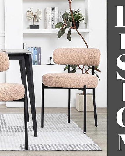 DYHOME Kitchen Chairs Mid-Century Modern Dining Chairs Set of 2, Kitchen Dining Room Chairs, Boucle Upholstered Wishbone Dining Chair, Camel Color - LeafyLoom