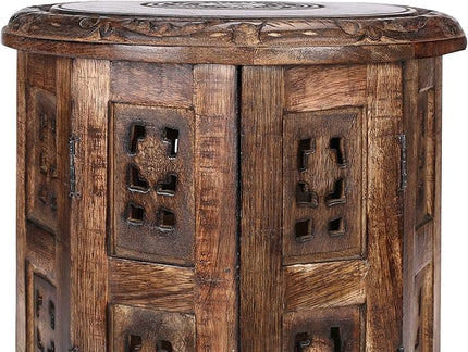Light & Pro Burnt Round End Table, 12x12 - Octangle, 12 Inch High, Mango Wood, Bohemian Style, 10 lbs Load Capacity - LeafyLoom