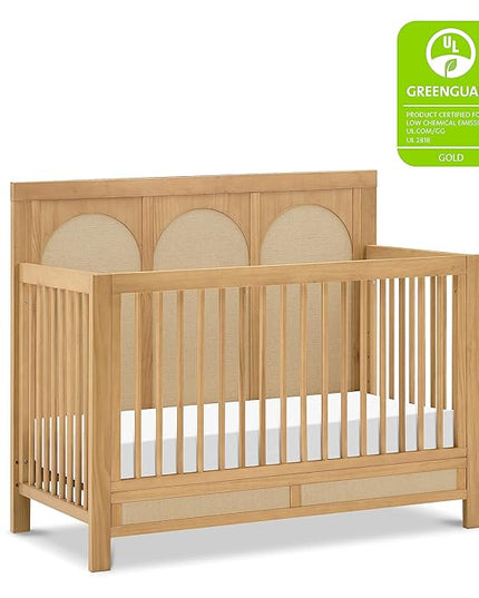 Namesake Eloise 4-in-1 Convertible Crib in Honey and Performance Sand Eco-Weave, GREENGUARD Gold Certified - LeafyLoom
