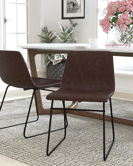 Flash Furniture Butler 18 Inch Commercial Grade LeatherSoft Dining Table Height Chair, Mid-Back Black Sled Base with Dark Brown LeatherSoft Upholstery, Set of 2 - LeafyLoom