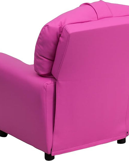 Flash Furniture Chandler Vinyl Kids Recliner with Cup Holder and Safety Recline, Contemporary Reclining Chair for Kids, Supports up to 90 lbs., Hot Pink - LeafyLoom