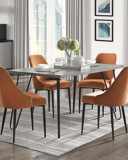 NicBex Dining Table Set for 4 Kitchen & Dining Room Tables Modern Sleek Design 5Pc Dining Set Table and 4X Side Chairs with Velvet Upholstered, Metal Frame, Orange - LeafyLoom