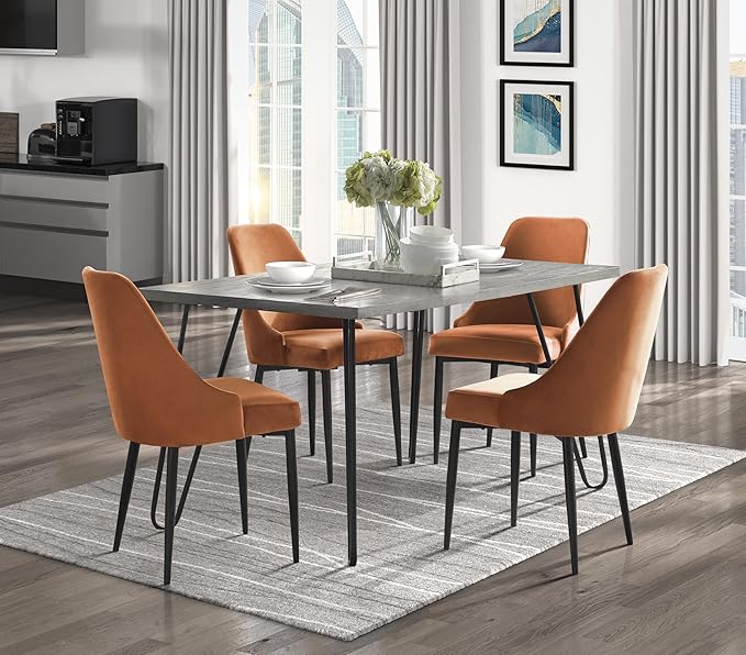NicBex Dining Table Set for 4 Kitchen & Dining Room Tables Modern Sleek Design 5Pc Dining Set Table and 4X Side Chairs with Velvet Upholstered, Metal Frame, Orange - LeafyLoom
