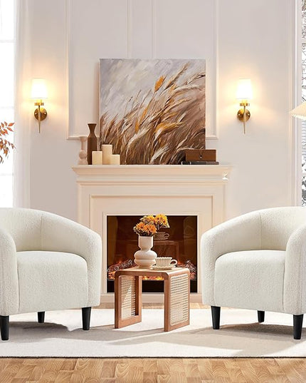 Yaheetech Accent Barrel Chair, Faux Fur Club Chair, Furry Sherpa Elegant and Cozy, Soft Padded Armchair, Suitable for Living Room Bedroom Reception Room Office, Ivory - LeafyLoom
