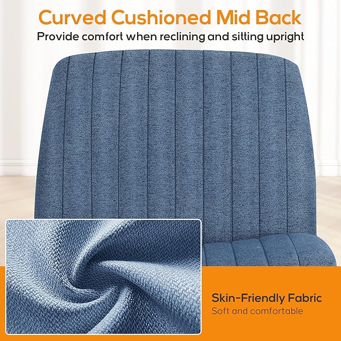 Criss Cross Chair, Cross Legged Office Chair, Wide Comfty Desk Chair, No Wheels Armless Computer Task Chair, Swivel Vanity Home Chair, Height Adjustable - LeafyLoom