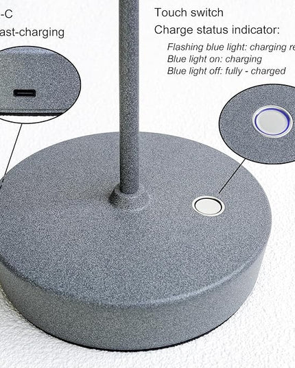 2 Pack Rechargeable Cordless Table Lamp Outdoor Portable LED Battery Operated Light - 3 Color Temperatures Touch Dimmable, IP54 Protection, Suitable for Indoor or Outside (Grey) - LeafyLoom