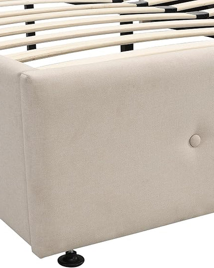 Full Size Upholstered Platform Bed with Underneath Storage, Modern Linen Platform Bedframe with Headboard and Wooden Slat Support,for Kids Adults Living Room Guest Room,Bedroom - LeafyLoom