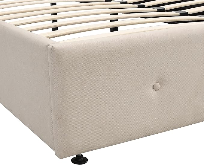 Full Size Upholstered Platform Bed with Underneath Storage, Modern Linen Platform Bedframe with Headboard and Wooden Slat Support,for Kids Adults Living Room Guest Room,Bedroom - LeafyLoom