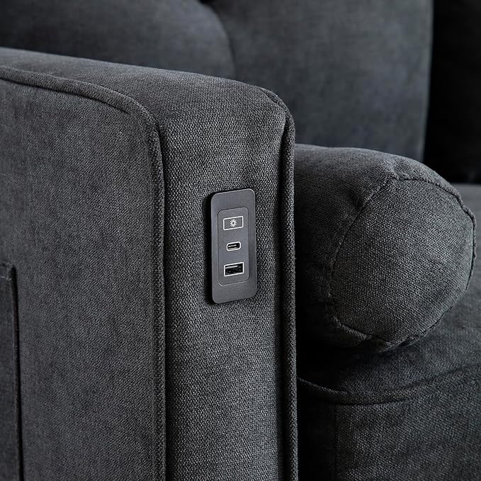 3 Seater L Shaped Convertible Sectional Sofa Couch with Reversible Chaise , Linen Upholstered Corner Sleeper Lounge Sofá with 2 USB Ports and LED Lights ,Storage for Small Space Living Room Apartment - LeafyLoom