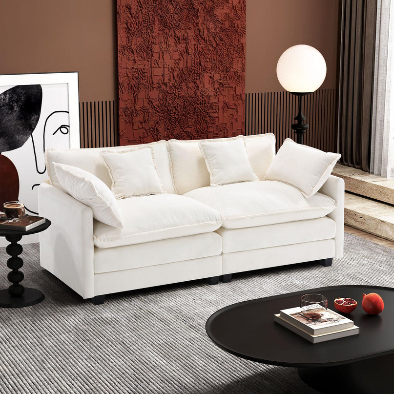 Ihanherry 111.4" L Shaped Modern Sofa Modular Sectional Cloud Couch with Ottoman, 4-Seat Chenille Deep Seat Sofa with Pillow for Living Room, Bedroom and Apartment, Beige LeafyLoom