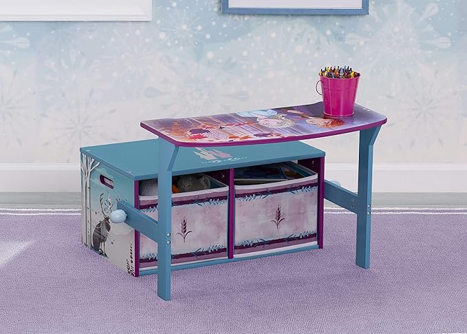 Delta Children Kids Convertible Activity Bench - Greenguard Gold Certified, Frozen II & Deluxe Toy and Book Organizer, Disney Frozen II - LeafyLoom