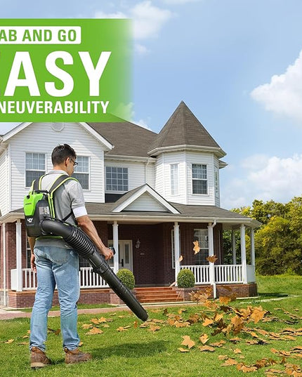 Greenworks 40V (165 MPH / 660 CFM / 75+ Compatible Tools) Cordless Brushless Backpack Leaf Blower, 8.0Ah Battery and Charger Included, Green - LeafyLoom