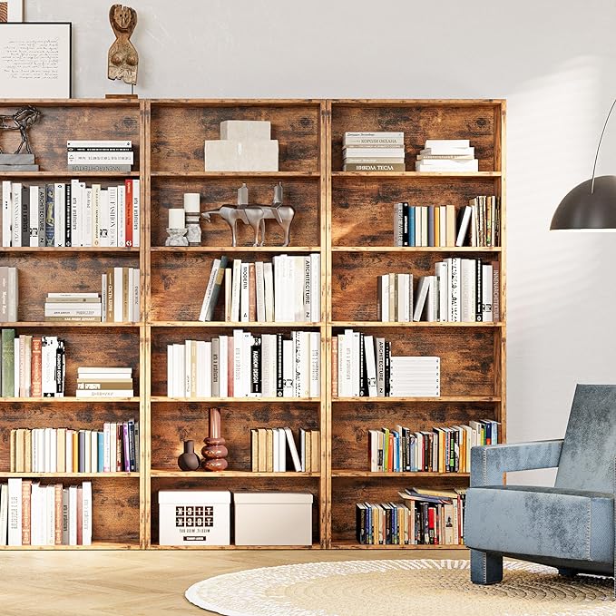 IRONCK Industrial Bookshelves and Bookcases Floor Standing 6 Shelf Display Storage Shelves 70 in Tall Bookcase Home Decor Furniture for Home Office, Living Room, Bed Room, Vintage Brown - LeafyLoom