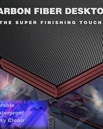 L Shaped Gaming Desk, 51 Inch Computer Corner Table with Large Monitor Stand & Carbon Fiber Surface for Home Office Study Writing Workstation, Black - LeafyLoom