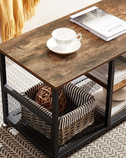 VECELO Industrial 39" TV Stand,3-Tier Console Table, Media Entertainment Center for 47 Inches Television, for Living Room Bedroom, Rustic Brown - LeafyLoom