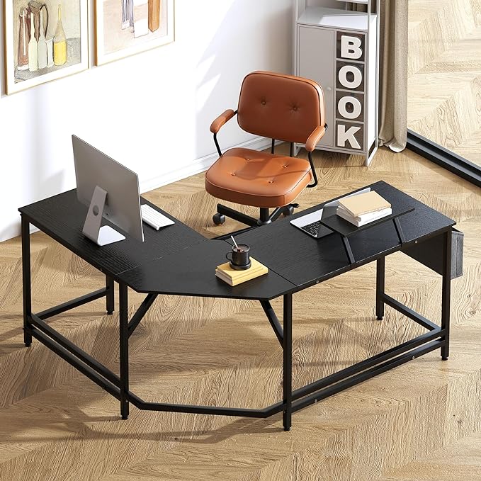 Need L Shaped Computer Desk 59 Inch Gaming Desk with Large Monitor Stand L Desk Corner Desk with Storage Bag for Home Office Writing Studying Black - LeafyLoom