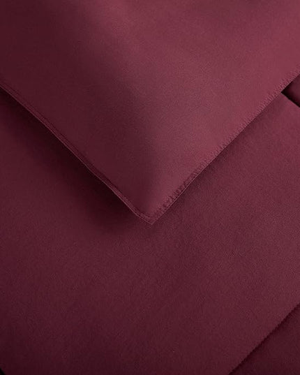 SERTA Simply Clean Ultra Soft Hypoallergenic Solid 3 Piece Comforter Set, Full/Queen, Burgundy - LeafyLoom