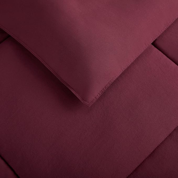 SERTA Simply Clean Ultra Soft Hypoallergenic Solid 3 Piece Comforter Set, Full/Queen, Burgundy - LeafyLoom