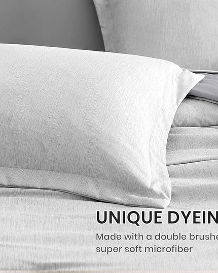 Monbix Full Size Comforter Set, Grey Bedding Comforter for Full Size Bed Set Reversible, Bedding Sets Full 7 Pieces, Cationic Dyeing Bed in a Bag with Comforter, Sheets, Pillowcases & Shams - LeafyLoom