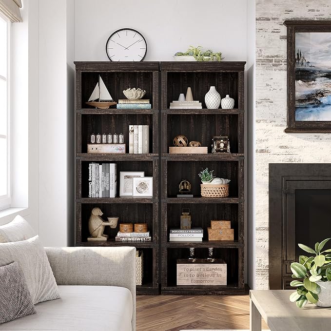 GAOMON 5 Tier Bookcase, Farmhouse Book shelf with Storage Open Display Bookshelves, 67.4" Tall Book Case Wooden 5 Shelf Bookcase Home Decor Furniture for Home Office, Living Room, Bed Room - Oak - LeafyLoom