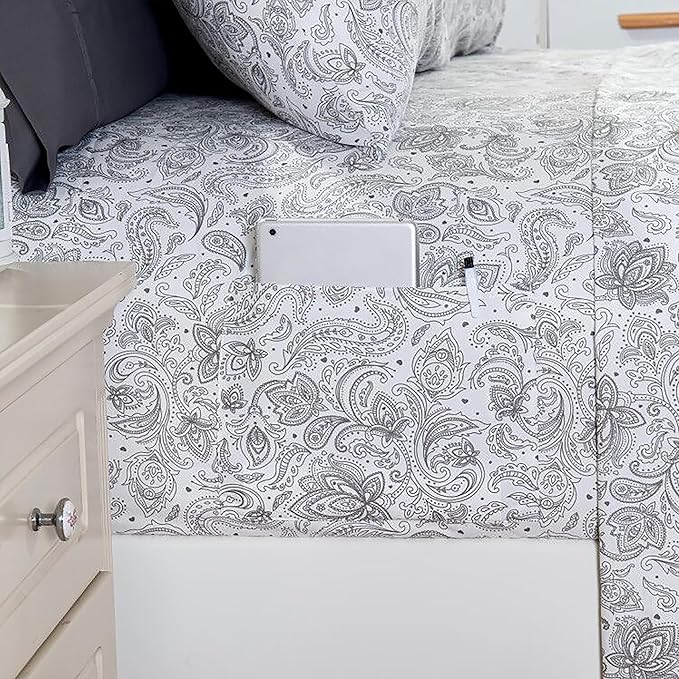 Elegant Comfort Softest and Coziest 6-Piece Sheet Set - 1500 Premium Hotel Quality Microfiber - Deep Pocket, Wrinkle Resistant 6-Piece Paisley Pattern Bed Sheet Set, Full, Paisley Gray - LeafyLoom