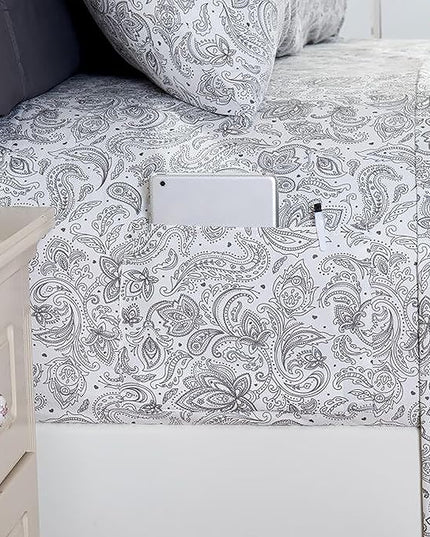 Elegant Comfort Softest and Coziest 6-Piece Sheet Set - 1500 Premium Hotel Quality Microfiber - Deep Pocket, Wrinkle Resistant 6-Piece Paisley Pattern Bed Sheet Set, King, Paisley Gray - LeafyLoom